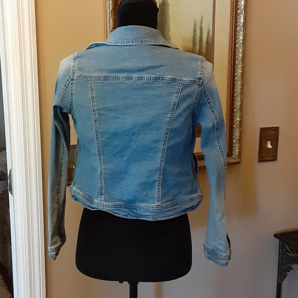 Justice embellished blue jeans denim jacket stretch 4 pockets size 12 EUC